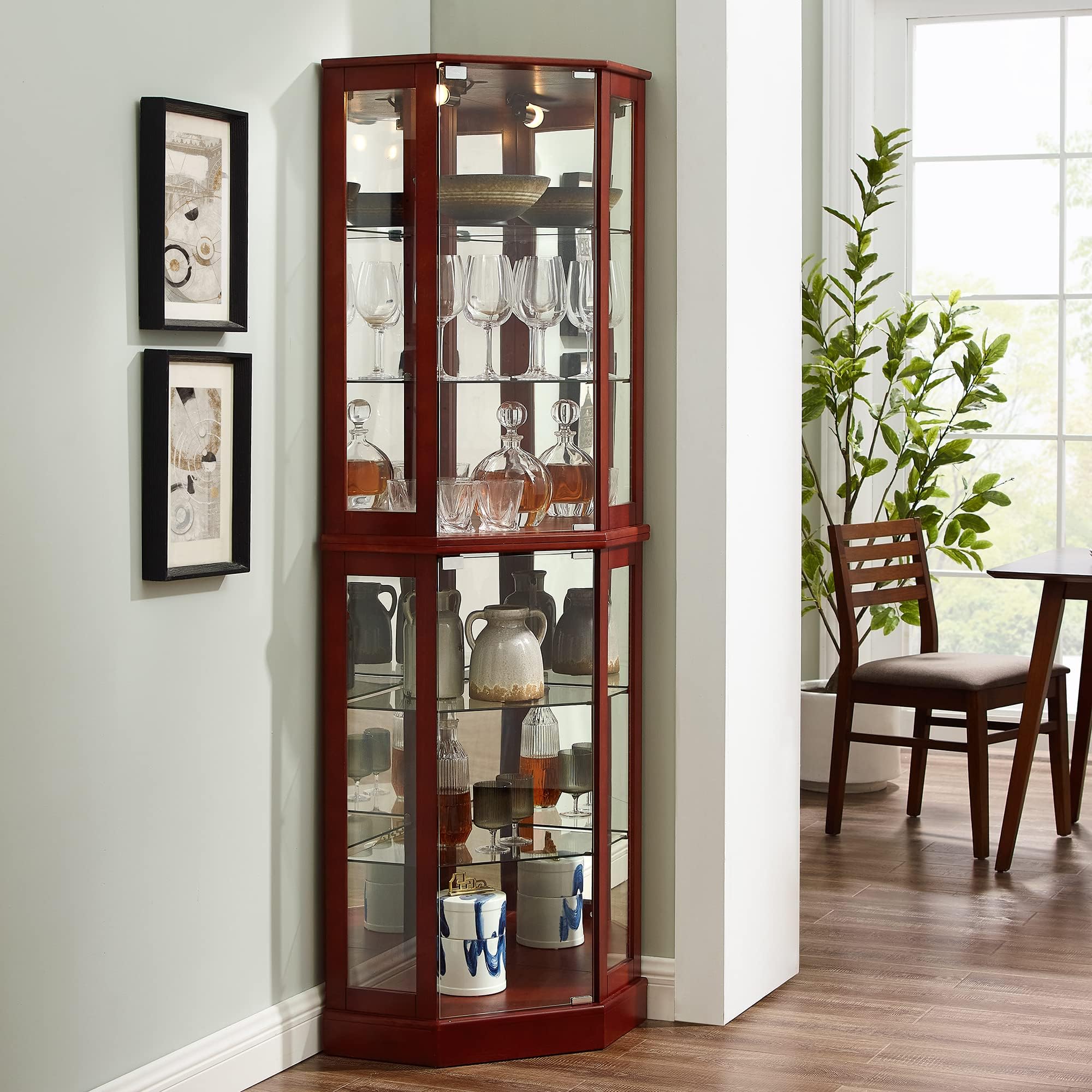 Glass Cabinet Display - 72 Inch Lighted Corner Display Cabinet