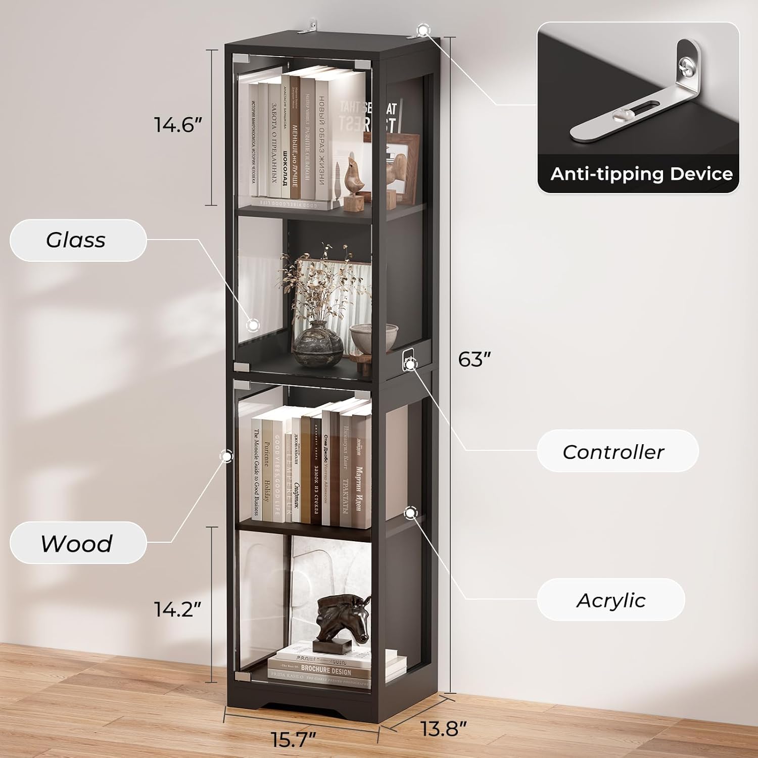 Glass Display Cabinet with 3 C - Glass Cabinet Display avis et prix