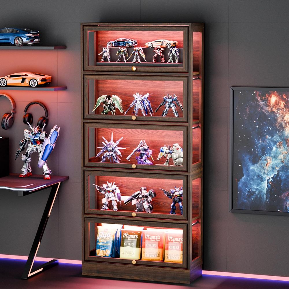 5-Tier Walnut Acrylic Glass Di - Glass Cabinet Display avis et prix