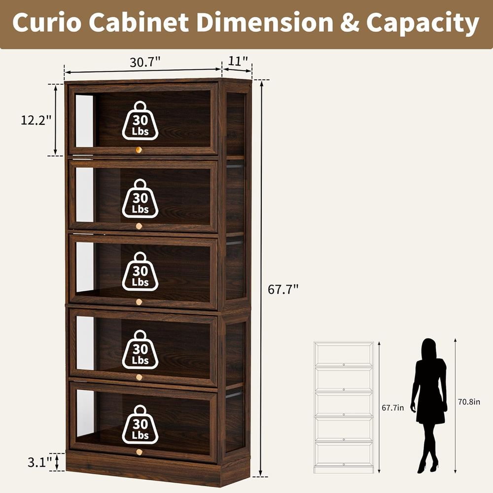 5-Tier Walnut Acrylic Glass Di - Glass Cabinet Display avis et prix