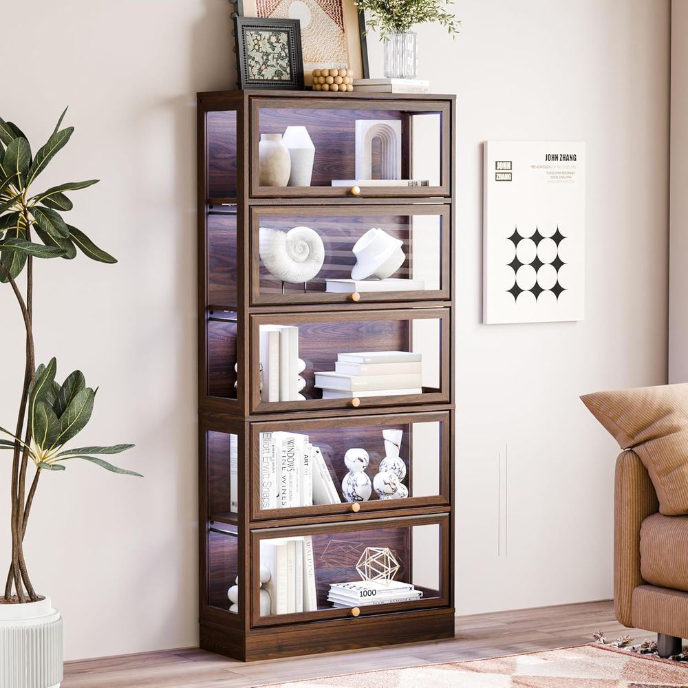 5-Tier Walnut Acrylic Glass Di - Glass Cabinet Display avis et prix
