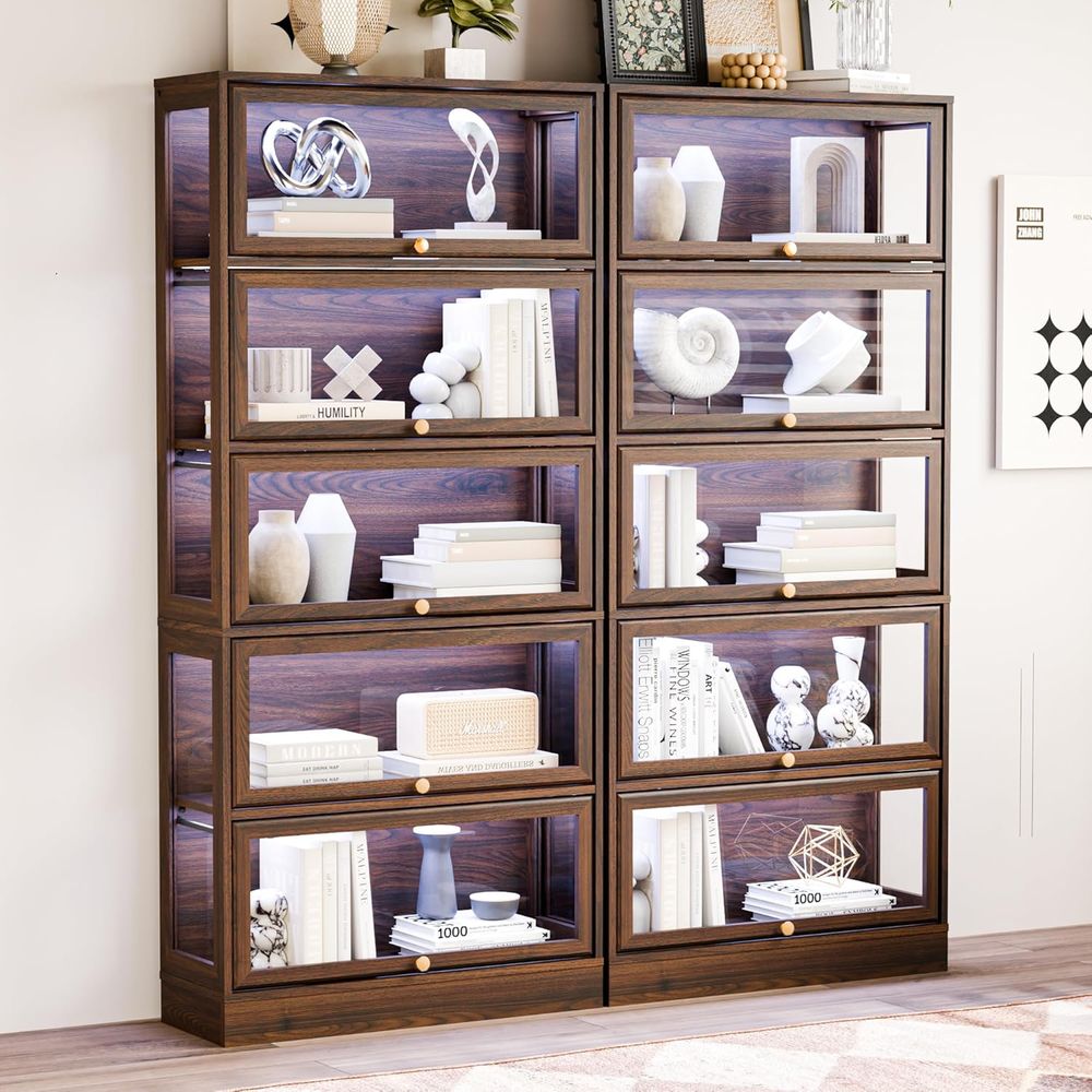 5-Tier Walnut Acrylic Glass Di - Glass Cabinet Display avis et prix