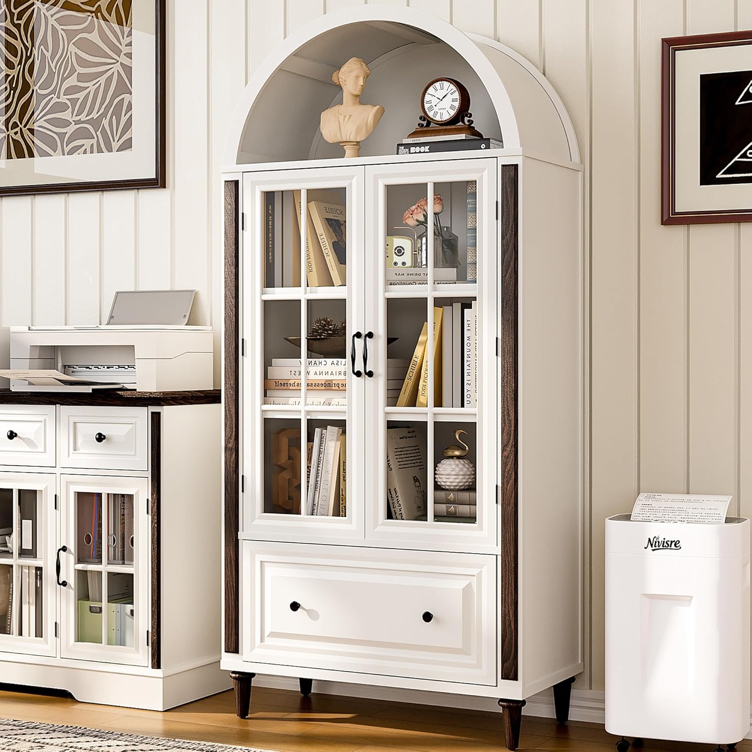 71” Handcrafted Arched Bookcas - Glass Cabinet Display avis et prix