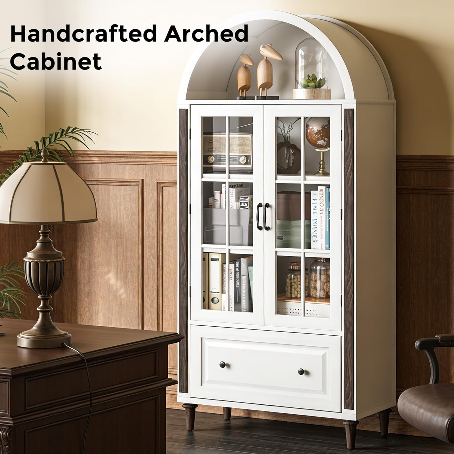 71” Handcrafted Arched Bookcas - Glass Cabinet Display avis et prix