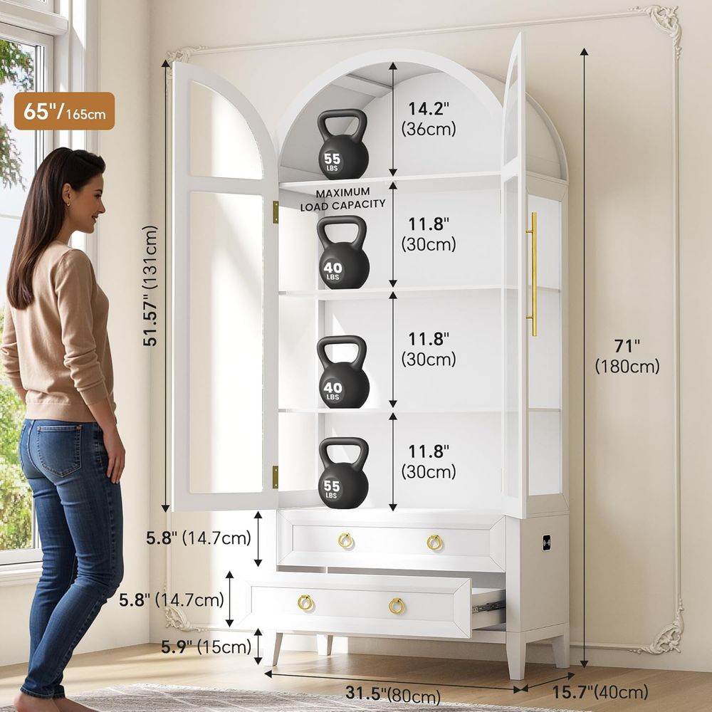 71 White Arched Glass Door Dis - Glass Cabinet Display avis et prix
