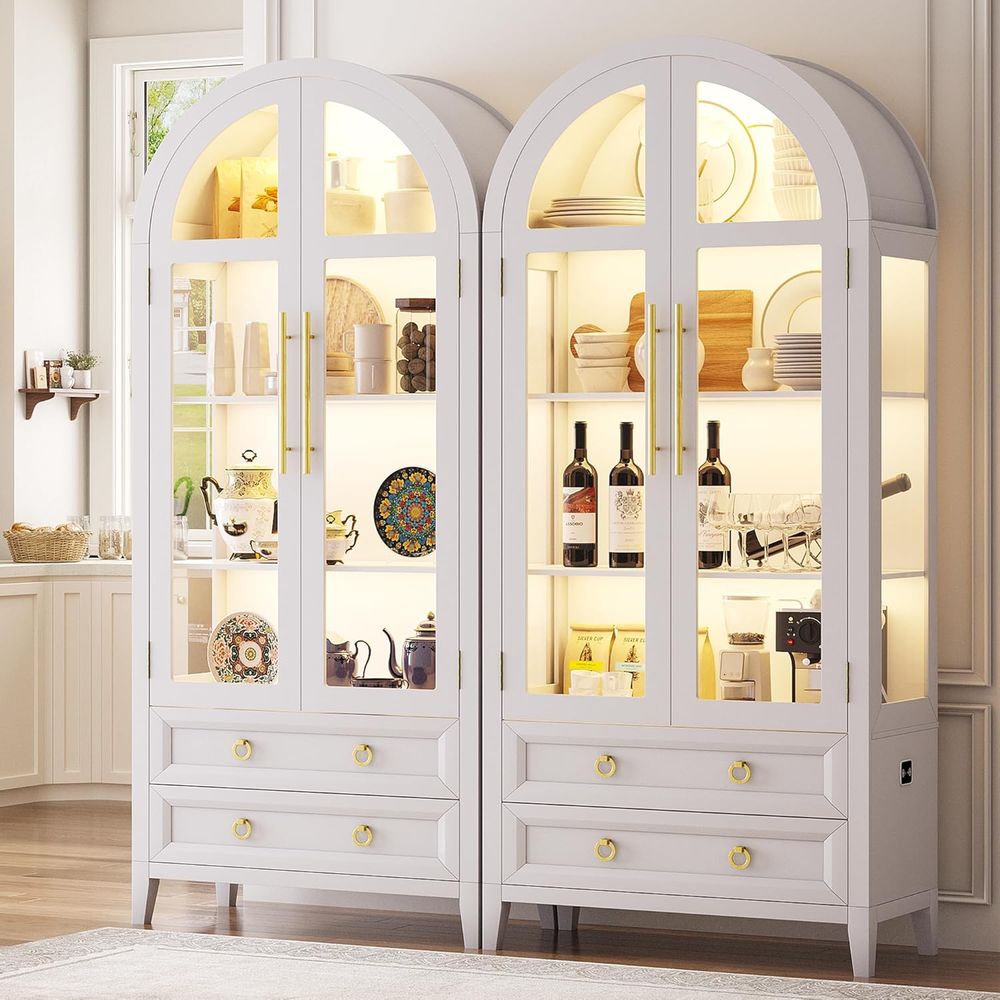 71 White Arched Glass Door Dis - Glass Cabinet Display avis et prix