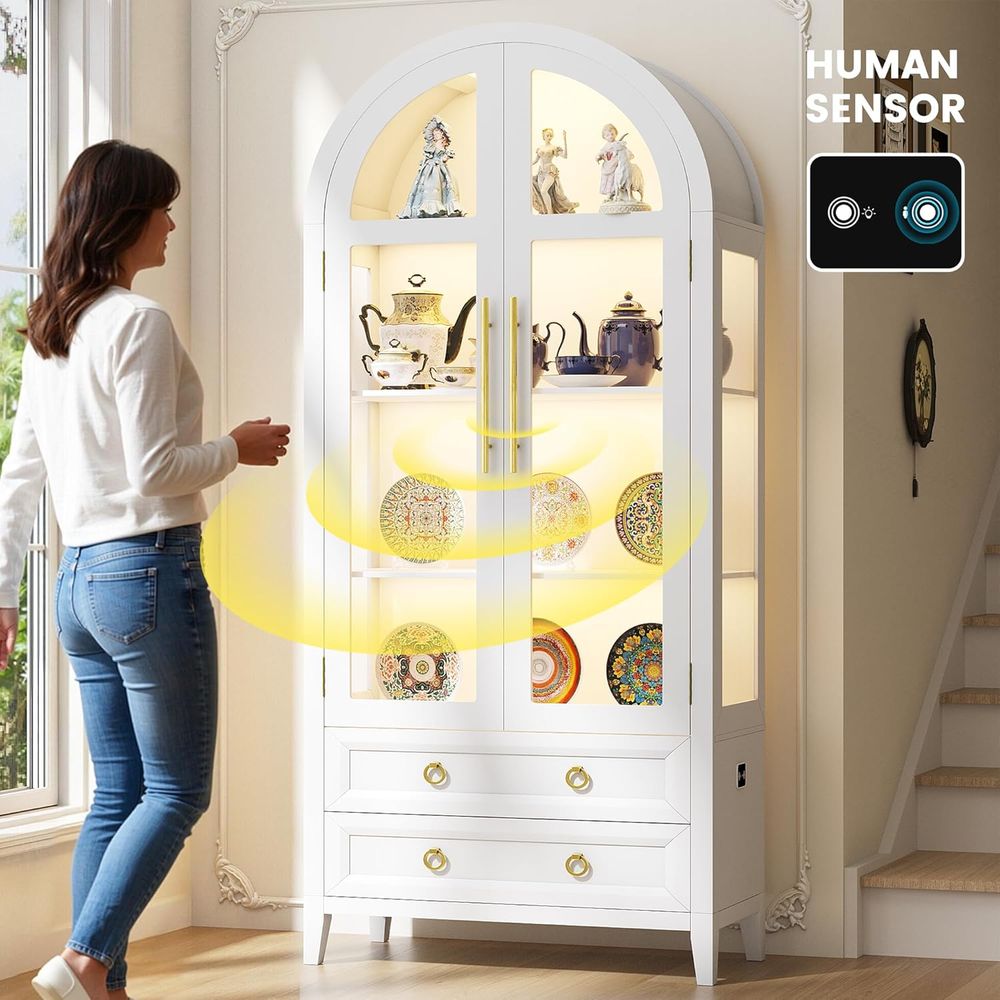 71 White Arched Glass Door Dis - Glass Cabinet Display avis et prix